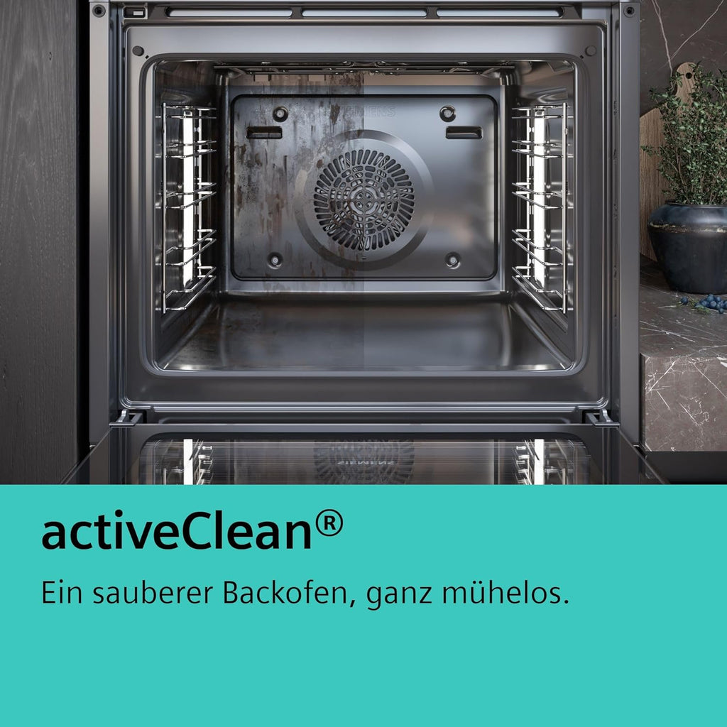 Siemens HB578GBS3, iQ500, Einbau-Backofen 60 x 60 cm, activeClean Pyrolyse Selbstreinung, TFT-Display, 3D Heißluft, Schnellaufheizung, cookControl40 Automatikprogramme, softMove, Edelstahl