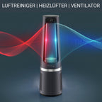 Rowenta QU5062 Eclipse 3in1 Luftreiniger, Heizlüfter, Ventilator, filtert 99,9% der Partikel, für 30 m2 Raumgröße, schnelle Heizung bis zu 35°C, automatischer Tag- und Nachtmodus, Schwarz/Grau