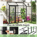 Serre de Jardin Extérieure en Aluminium Serre Mini Walk-in avec Lucarne et 3 Portes Fermables Plaques PC Résistantes au Soleil Noir