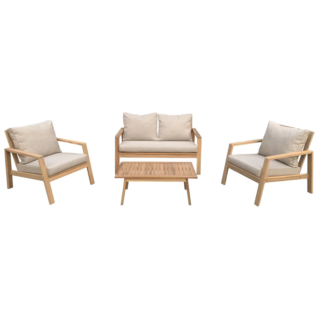 Salon de jardin en acacia 4 places GILI - coussins sable Happy Garden