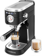 CASABREWS Espresso Siebträgermaschine 20 Bar, Edelstahl-Espressomaschine mit professionellem Milchaufschäumer, Klein Kaffeemaschine Espresso für Cappuccino, Latte & Macchiato, 1L Wassertank, Schwarz