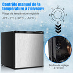 Mini Congélateur Vertical Capacité 31,1 L Porte Réversible en Acier Inoxydable Contrôle Mécanique Température Réglable