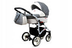 BabyLux® Bambimo Kinderwagen Set 3 in 1 - White Lux - incl. Babywanne, Buggy Sportsitz, Auto-Babyschale - Autositz - Kinderwagenset - Kombikinderwagen mit Wickeltasche, Regenschutz usw.