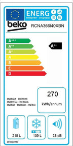 Beko RCNE366E70ZXBRN bPRO700 freistehende Kühl-/Gefrierkombination, großer Kühlschrank, 323 l Gesamtrauminhalt, HarvestFresh, NoFrost, leise, SmoothFit, 0°C-Zone, Dark Inox