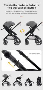 YAZOCO kinderwagen 3 in 1, Zusammenklappbar kinderwagen mit Wickeltasche,Komplettset Becherhalter,Moskitonetz, Fußabdeckung,Sitzzubehör (4 Rosa)