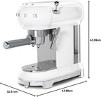 Smeg, ECF01WHEU Manual Espresso -Maschine, Cappuccino -System, Thermoblock, große Tassengehäuse und Doppelkaffeefunktion, 1 l Wassertank, kompakte Abmessungen, 1350W, Weiß