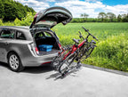 EUFAB 12010LAS Fahrradträger POKER-F, E-Bike geeignet, komplett vormontiert, Diebstahlschutz, für 2 Fahrräder, für Anhängerkupplung, Schwarz, 142 x 70 x 58 cm