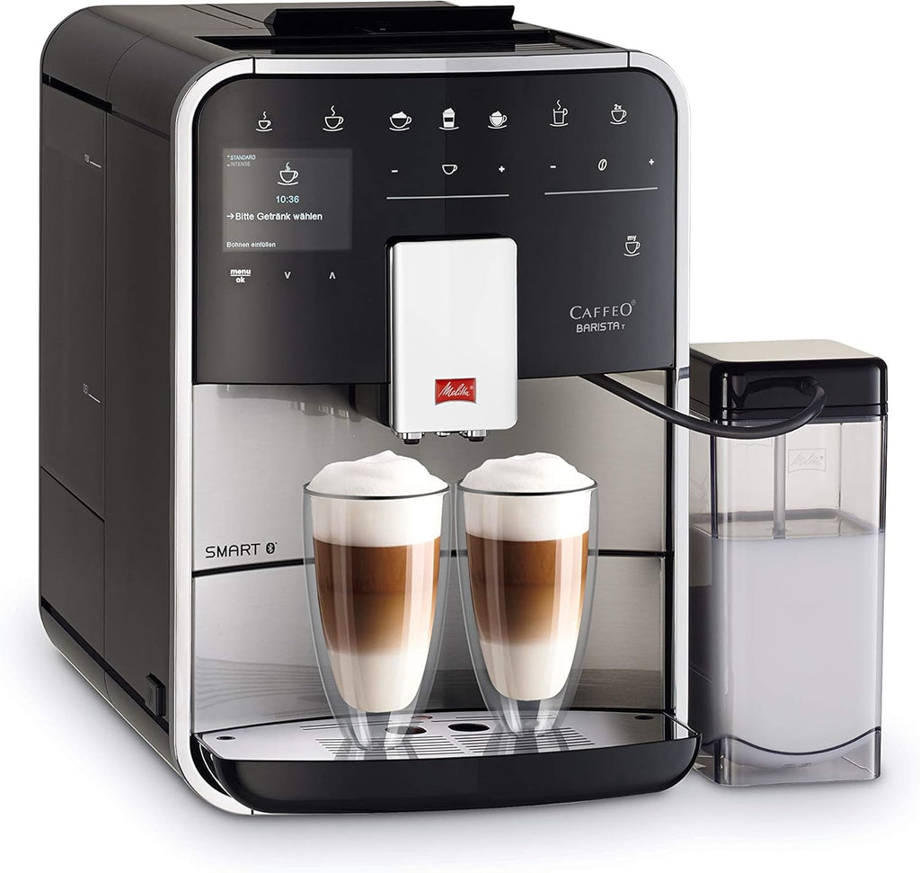Melitta Barista T Smart - Kaffeevollautomat mit Milchsystem, Kaffeemaschine mit Mahlwerk, für z. B. Cappuccino oder Espresso, App Steuerung möglich, schwarz/silber