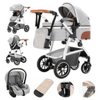 Gcarebb 3 in 1 Kinderwagen, Buggy Mit Auto Babyschale, Mit Höhenverstellbarer Kinderwagen Komplettset, KombiKinderwagen Mit Aluminiumrahmen für Neugeborene 0-4 Jahre