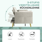 HOMCOM Schlafsofa 2-Sitzer mit 3-fach verstellbarer Rückenlehne, Seitentasche