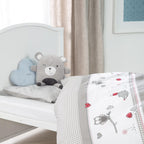 roba Babybett Set Adam & Eule - 70 x 140 cm - Mitwachsendes Kinderbett mit Bettwäsche, Himmel, Matratze - Höhenverstellbar - zu Juniorbett umbaubar - Holz weiß