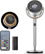 Dreo Smart Standventilator mit RGB Light, 120° +120° Oszillierender Ventilator mit Fernbedienung, 20dB Leiser Bodenventilator für Schlafzimmer, 8H Timer, Silber