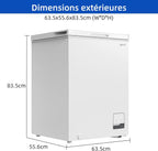 Congélateur coffre CHiQ 142L, 63,5 x 55,6 x 83,5cm, Congélateur Inverter, Affichage de la température extérieure, Mode de congélation rapide -32℃, Grille métallique,Faible bruit