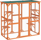 Enclos extérieur – 168 x 82 x 166,5 cm – en Bois de Sapin et avec Grillage – Parc pour Chat résistant aux intempéries – avec 6 Zones de Repos – Félins