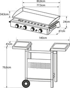 Plancha au gaz Valencia - 4 brûleurs 10kW + Chariot