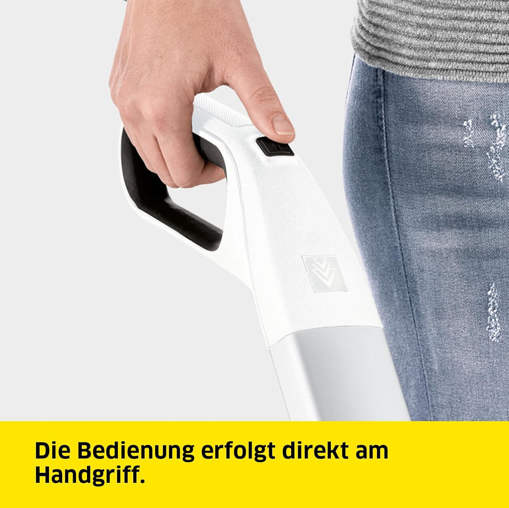 Krcher Elektrischer Wischmopp EWM 2, kabelloser Bodenreiniger mit 2 rotierenden Mikrofaserwalzen, Akkulaufzeit: ca. 20 min, Flchenleistung pro Akkuladung: ca. 60 m, Wei