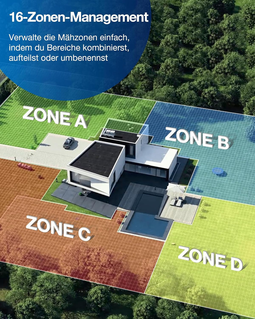 ECOVACS GOAT G1-800 Mhroboter ohne Begrenzungskabel 800㎡, Rasenmher Roboter mit TrueMapping-Multifusionslokalisierung,   Hindernisvermeidung, 16-Zonen-Management, 45% Steigung, Videomanager