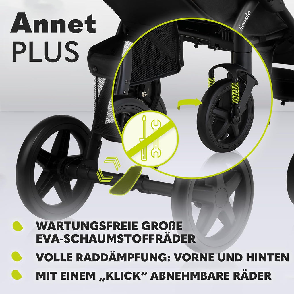 LIONELO Annet Plus Buggy bis 22 kg mit Liegefunktion, Kinderwagen klein zusammenklappbar mit Zubehör, Eva-Schaum-Räder, Moskitonetz, Fußdecke Getränkehalter, Korb