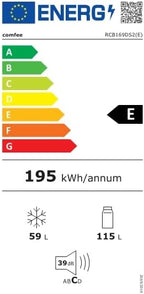 Comfee' RCB169DK3 Kühlschrank mit Gefrierfach 150cm Höhe/Kühl-/Gefrierkombination/Low Frost/174L/leise Kühlgefrierkombi 38dB/Einstellbare Kühlschranktemperatur/LED-Licht/156 kWh/Jahr/Schwarz