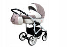 BabyLux® Bambimo Kinderwagen Set 3 in 1 - White Lux - incl. Babywanne, Buggy Sportsitz, Auto-Babyschale - Autositz - Kinderwagenset - Kombikinderwagen mit Wickeltasche, Regenschutz usw.