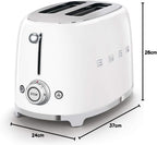 Smeg, 2x2 TSF01CREU -Toaster, 2 Schlitze für 2 Scheiben, 6 Vergoldungsniveaus, Heizfunktion, Abtau- und Bagel- Funktion, Sammelschublade, 950W, Creme