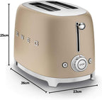 Smeg, 2x2 TSF01CREU -Toaster, 2 Schlitze für 2 Scheiben, 6 Vergoldungsniveaus, Heizfunktion, Abtau- und Bagel- Funktion, Sammelschublade, 950W, Creme