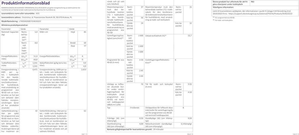 AEG L7WBA60680 Waschtrockner / DualSense - schonende Pflege / 8 kg Waschen / 5 kg Trocknen / D / energiesparend / Mengenautomatik / Nachlegefunktion / ProSteam - Auffrischfunktion / 1600 U/min