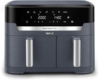 Tefal Dual Easy Fry Heißluftfritteuse Doppelkammer, 5,2/3,1 L Fassungsvermögen, zwei unabhängige Schubladen, 7 automatische Programme, energiesparend, schwarz, EY9018