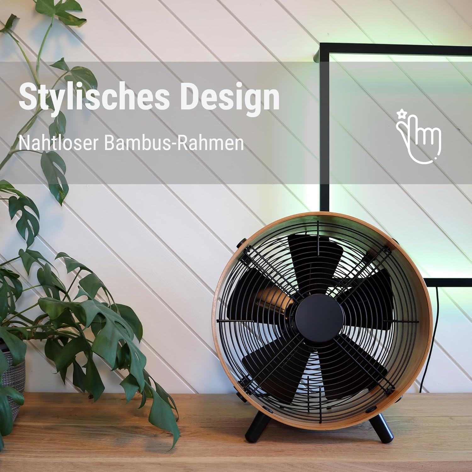 Stadler Form Ventilator Otto, aus Bambus, mit 3 Geschwindigkeiten, ideal im Sommer und fürs Schlafzimmer, Wohnzimmer und Büro geeignet, einfache Reinigung, 50 Watt