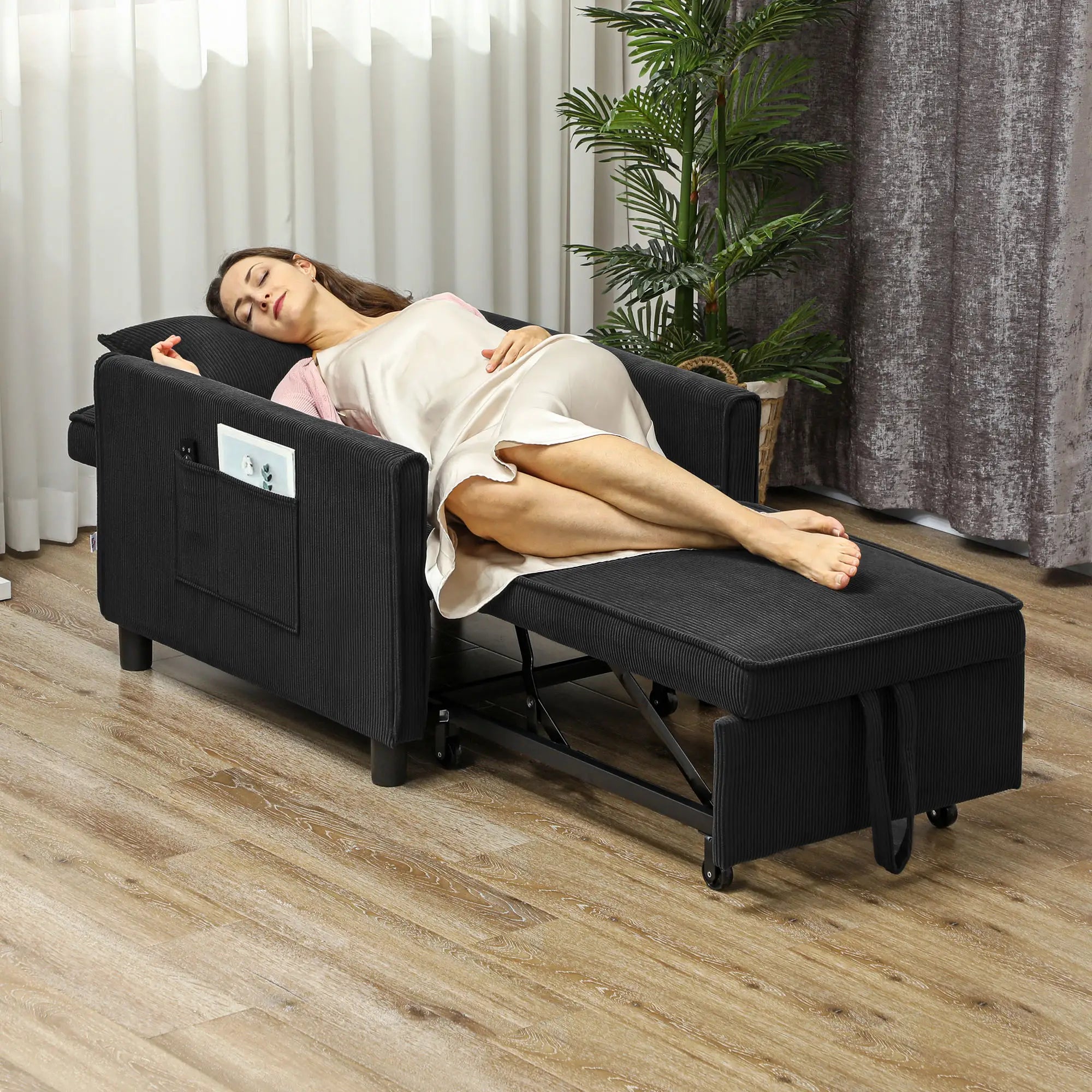 HOMCOM Schlafsessel Klappbett 3in1 verstellbar mit Rollen
