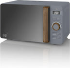 Swan Nordic SM22036WHTN Digitale Mikrowelle, Griff in Holzoptik, Gehäuse mit weicher Haptik und matter Oberfläche, 800 W, Baumwollweiß