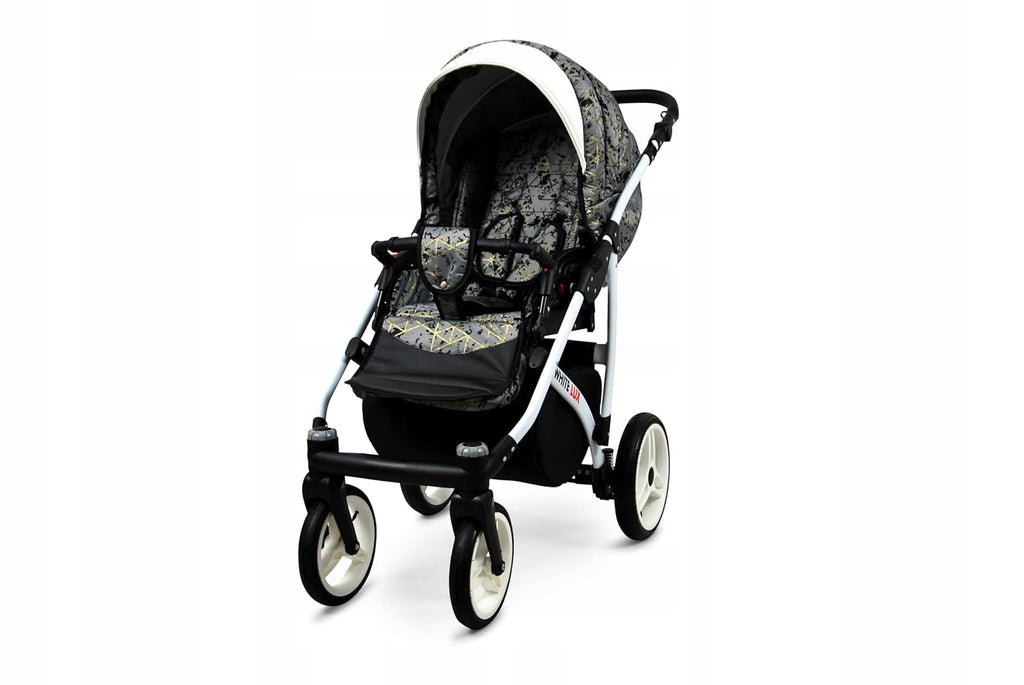 BabyLux® Bambimo Kinderwagen Set 3 in 1 - White Lux - incl. Babywanne, Buggy Sportsitz, Auto-Babyschale - Autositz - Kinderwagenset - Kombikinderwagen mit Wickeltasche, Regenschutz usw.