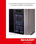 Sharp R242INW Solo-Mikrowelle / 20 L / 800 W / 5 Leistungsstufen / 8 Automatikprogramme / Gewicht- und zeitgesteuerte Auftauen / Kindersicherung / Energiesparmodus / Glasdrehteller (25,5 cm) / silber