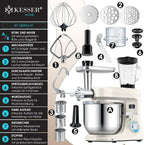 KESSER® 3 in 1 Universal Küchenmaschine K-KM 3000 mit Fleischwolf Knetmaschine Multifunktionale Rührmaschine 5,5L Schüssel mit 3 Rührwerkzeuge, 1,5L Entsafter, Zubehör-Set, Pasta & Gebäckformen