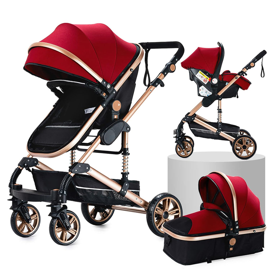 3 in 1 Kombikinderwagen 3 in 1 Reisesysteme Kinderwagen Infant Hochlandschaft Liegender Buggy Kinderwagen Neugeborenen Kinderwagen Faltbarer Standardkinderwagen (906 White)