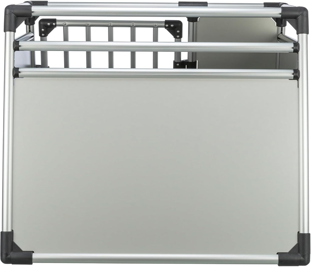 TRIXIE Hunde-Transportbox, Aluminium, L: 92 x 64 x 78 cm, grafit, rutschfste Liegematte, Klettleiste am Boden, Sicherheitsverschluss, stabil und geruscharm, hochgeschlossene Wnde - 39338