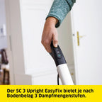 Krcher Dampfreiniger SC 3 Upright EasyFix, Aufheizzeit: 0,5 min., Flchenleistung: ca. 60 m, Tank: 0,5 l, Heizleistung: 1.600 W, mit Bodendüse, Bodentuch, Teppichgleiter, Entkalkungskartusche