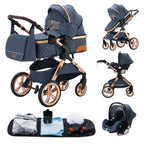YAZOCO kinderwagen 3 in 1, Zusammenklappbar kinderwagen mit Wickeltasche,Komplettset Becherhalter,Moskitonetz, Fußabdeckung,Sitzzubehör (4 Rosa)