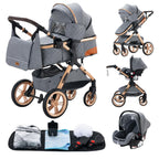 YAZOCO kinderwagen 3 in 1, Zusammenklappbar kinderwagen mit Wickeltasche,Komplettset Becherhalter,Moskitonetz, Fußabdeckung,Sitzzubehör (4 Rosa)
