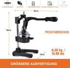 Zulay professionelle Zitruspresse – manueller Entsafter aus Metall – manuelle Zitronenpresse und Orangenpresse – robuster und strapazierfhiger Standentsafter in Premium-Qualitt, schwarz