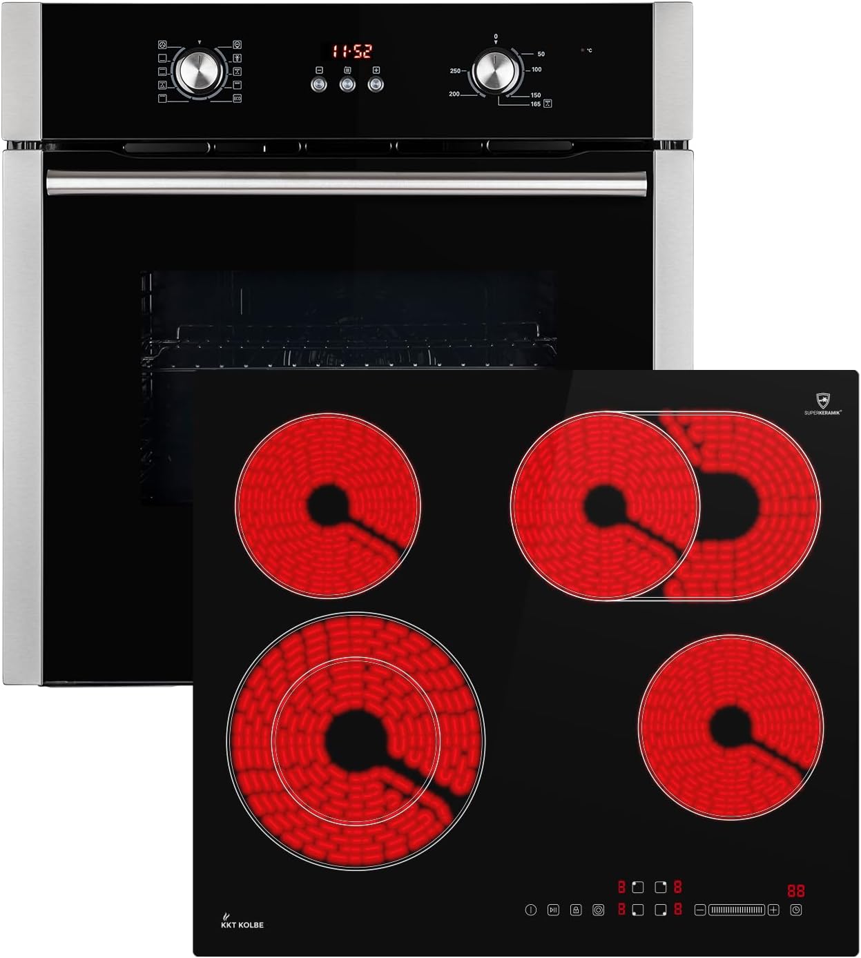 Autarkes Herdset: 60cm Einbaubackofen BO8805SS + 59cm Kochfeld CH5901RL | Grill | Heißluft | Automatik-Timer | 2-fach Wärmeschutzverglasung | Kindersicherung | Knebelbedienung | SET8805CH59RL