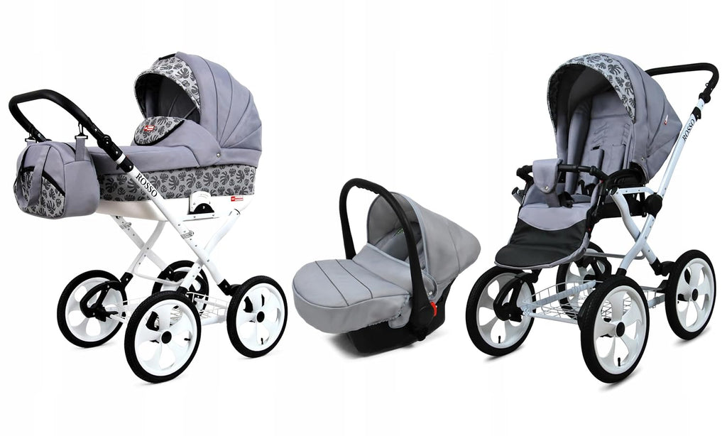BabyLux® Bambimo Kinderwagen Set 2 in 1 - Rosso - incl. Babywanne, Buggy Sportsitz - Kinderwagenset - Kombikinderwagen mit Wickeltasche, Regenschutz, Moskitonetz, Cupholder usw.