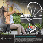 KESSER® Loops 3 in 1 Kinderwagen Kombikinderwagen Komplett-Set inkl. Babywanne & Buggy Sportsitz & Auto-Babyschale Voll-Gummireifen Wickeltasche Regenschutz Kindertisch ECE R129, Schwarz/Champagne