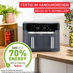 Tefal Dual Easy Fry Heißluftfritteuse Doppelkammer, 5,2/3,1 L Fassungsvermögen, zwei unabhängige Schubladen, 7 automatische Programme, energiesparend, schwarz, EY9018
