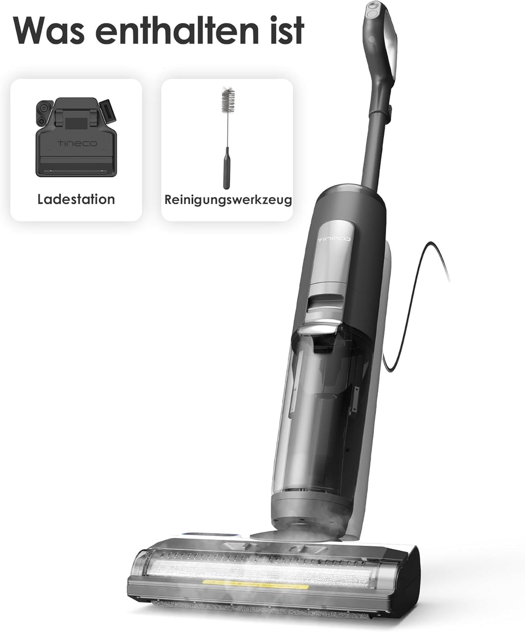 Tineco iFLOOR 5 Steam Nass Trockensauger, 120℃ Hochtemperatur-Dampf, Dampfreiniger mit Kabel, Selbstreinigung Nasssauger, Hartholz bodenreiniger für klebrige Verschmutzungen, Essensreste