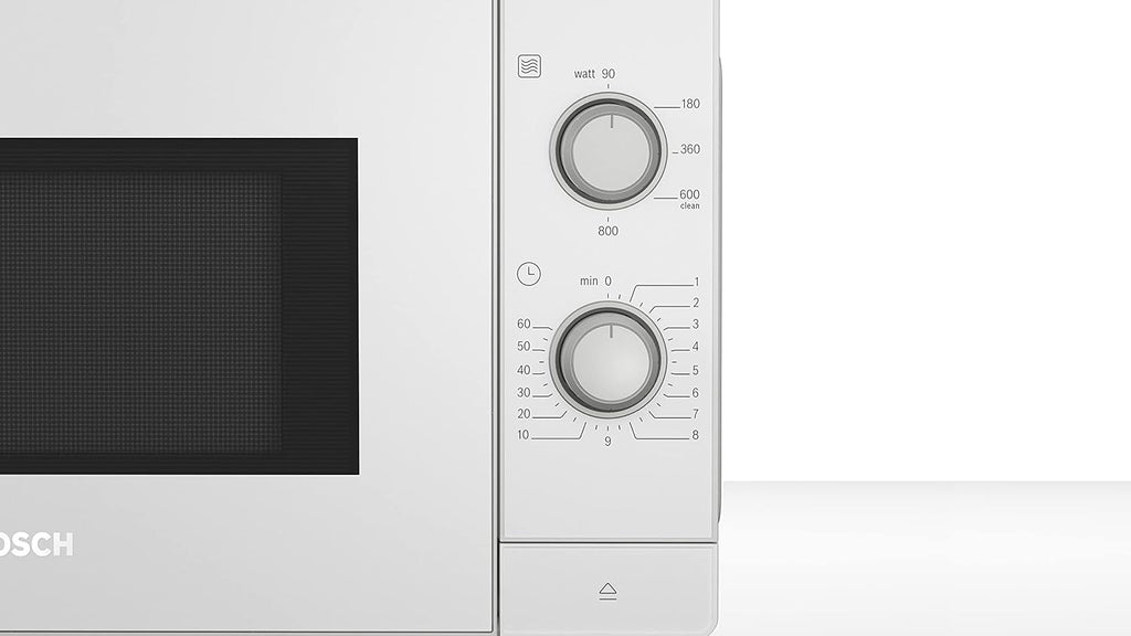 Bosch FFL023MS2 Serie 2 Mikrowelle, 26 x 44 cm, 800 W, Drehteller 27 cm, Türanschlag Links, AutoPilot 7 7 Automatikprogramme, Reinigungsunterstützung, LED-Touchdisplay, Edelstahl