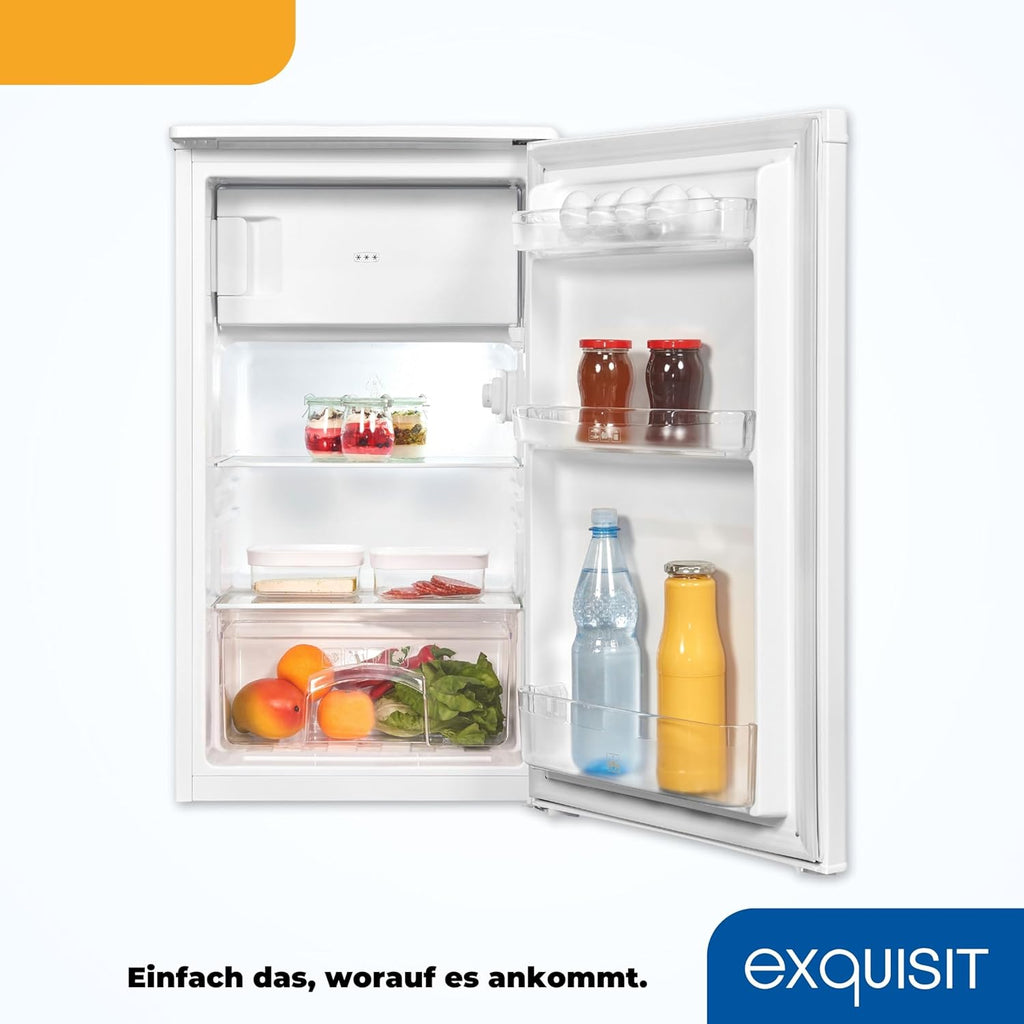 Exquisit Kühlschrank KS117-3-040D weiss | 81 L Volumen | Kühlschrank mit Gefrierfach freistehend | Gemüsefach | Freistehender Kühlschrank mit Gefrierfach