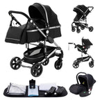 YAZOCO kinderwagen 3 in 1 Buggy Babybett Komplett Set Einem Klick Zusammenklappbarer Kinderwagen, KombiKinderwagen Aluminiumrahmen für Neugeborene Sitzzubehör (1 schwarz)