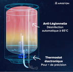 PRO1 ECO 80L - Chauffe-eau Electrique Vertical Mural Ø450 mm - Intelligent Fonction ECO - Classe B - Conçu et fabriqué pour être installé en France