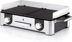 WMF Lono Master-Grill, Elektrogrill, 50x28 cm, Elektrogrill Tischgrill mit Windschutz und Auffangschale, Outdoorzertifiziert für Barbecue, 2 getrennt regulierbare Grillflächen, 2400 W, edelstahl matt